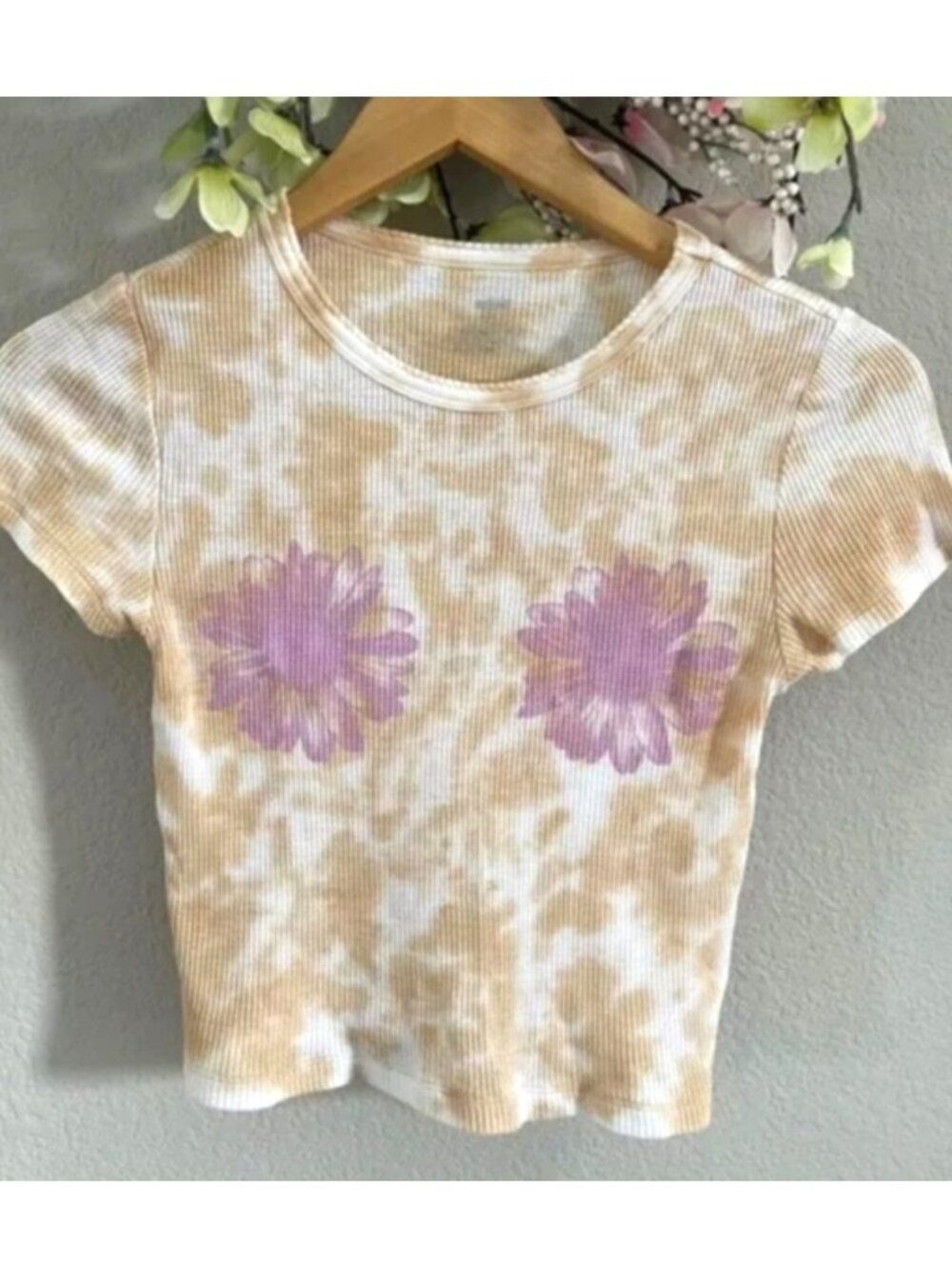 Aerie Tie Dye Waffle Knit Floral Short Sleeve Tshirt